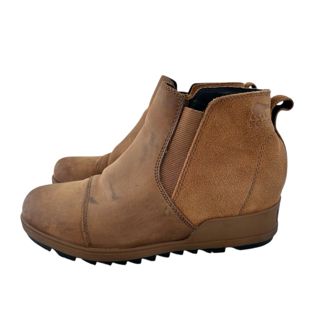 SOREL Evie II Chelsea Waterproof Brown-Tan Leather + Suede Ankle Boots 9